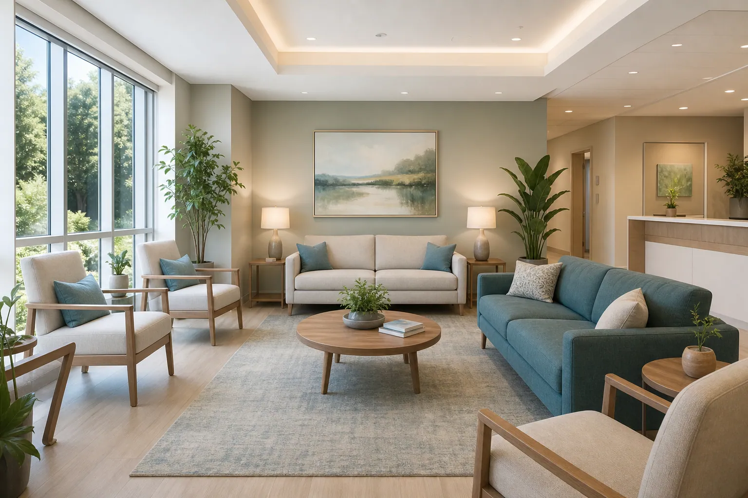 Calm, light-filled outpatient mental wellness clinic interior in Boca Raton, Florida