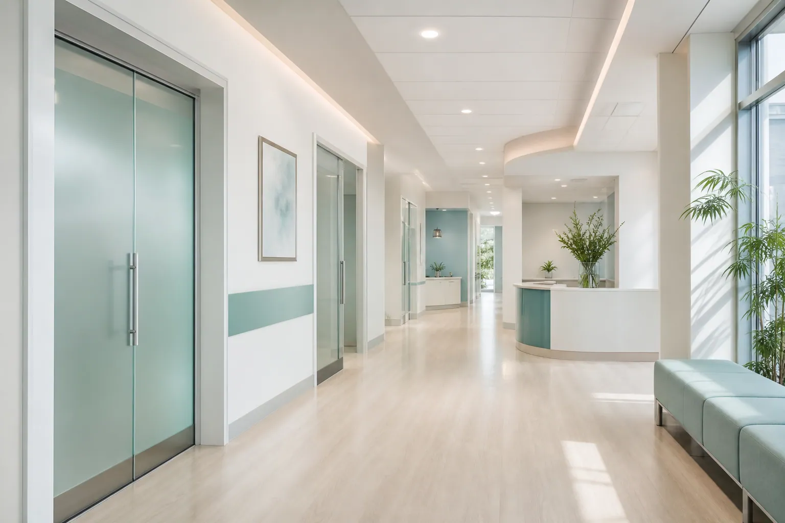 Bright, welcoming corridor inside the outpatient mental wellness clinic